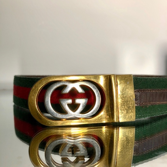 Vintage Gucci GG Logo Buckle Leather Belt